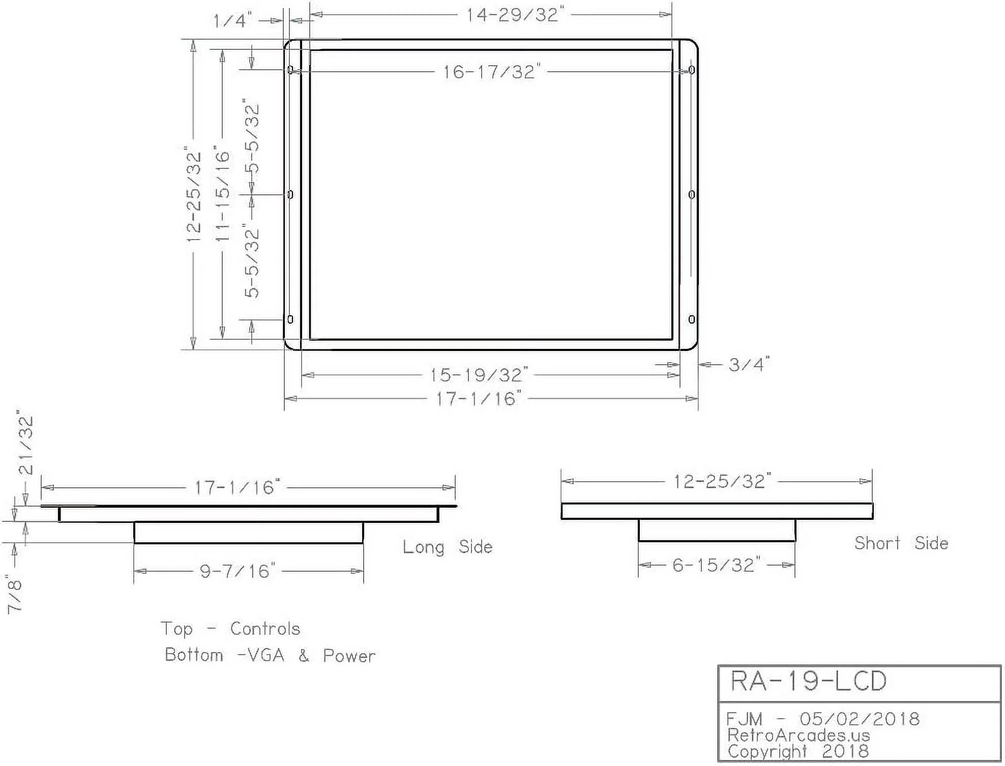 19 Inch Arcade Game LED Monitor, for Jamma, MAME, and Cocktail game cabinets, also industrial PC panel mount.