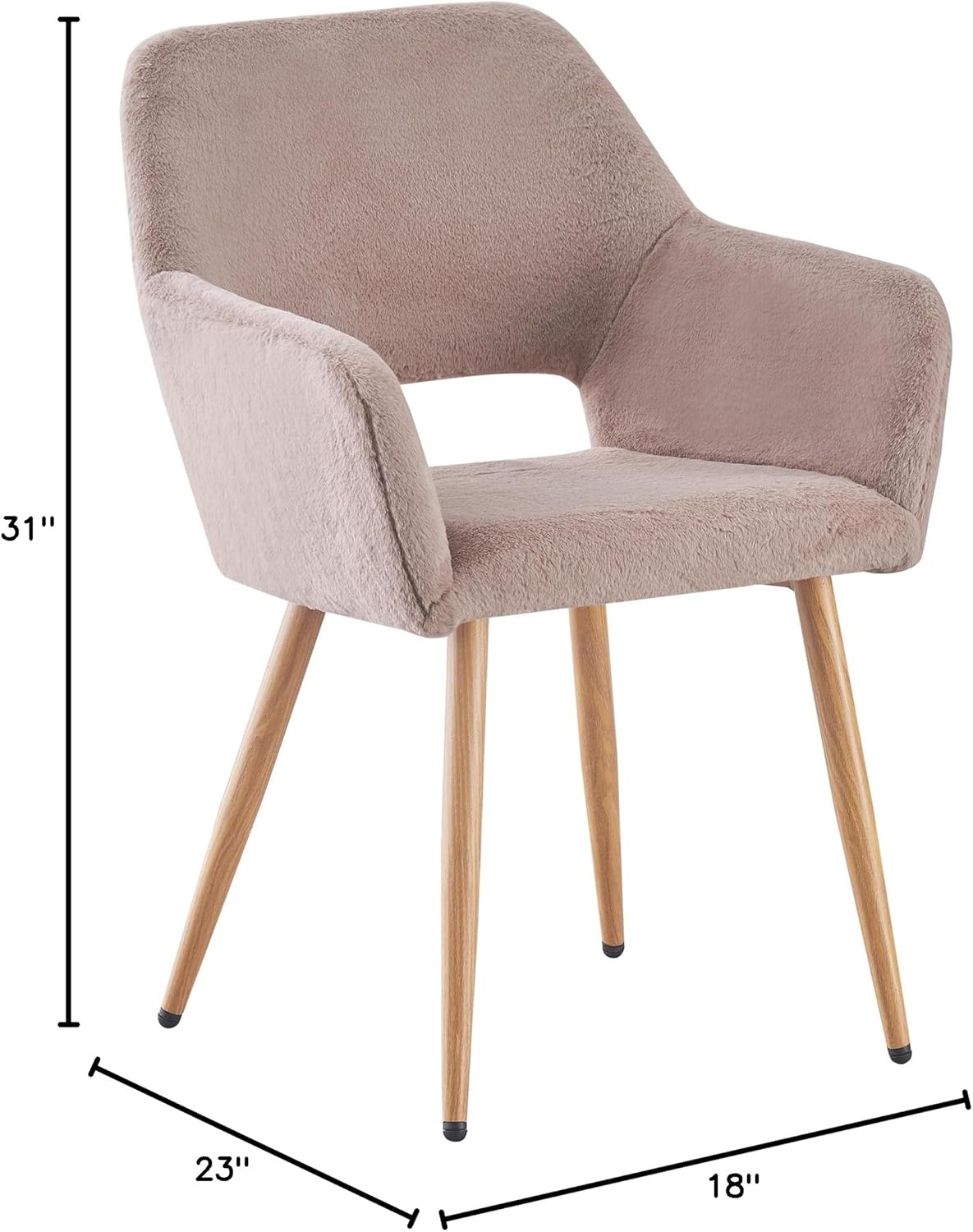 Faux Fur Side Reception Chair, Vanity Chair Desk Chair Small Home Office Accent Chair Cute Chair with Wood Metal Legs for Bedroom Makeup Living Room,Grey
