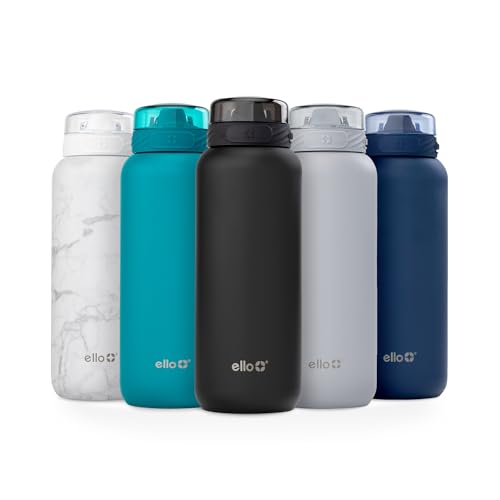 Ello Cooper 32oz Stainless Steel Water Bottle with Straw and Carry Handle, Double Walled and Vacuum Insulated Metal, Leak Proof Locking Lid with Soft Silicone Spout, Reusable, BPA Free, Yucca