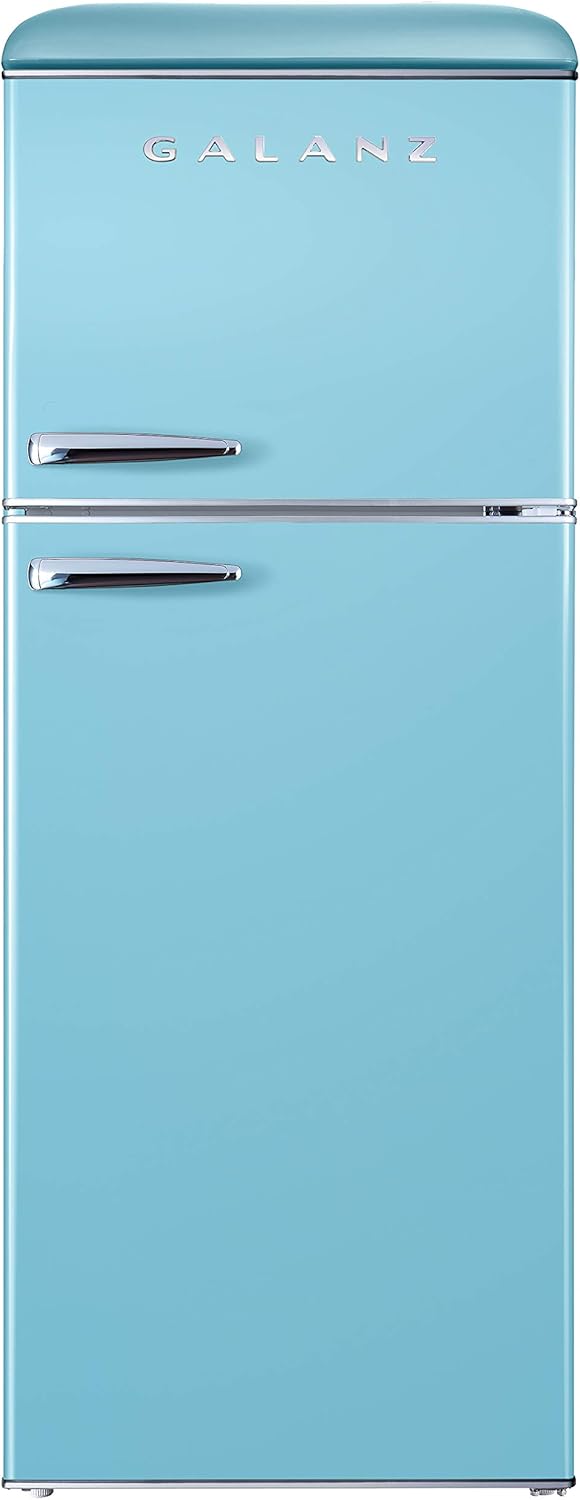 Galanz GLR76TBEER Retro Top Mount Refrigerator, Dual Door Fridge, Adjustable Mechanical Thermostat with True Freezer, 7.6 Cu Ft, Blue