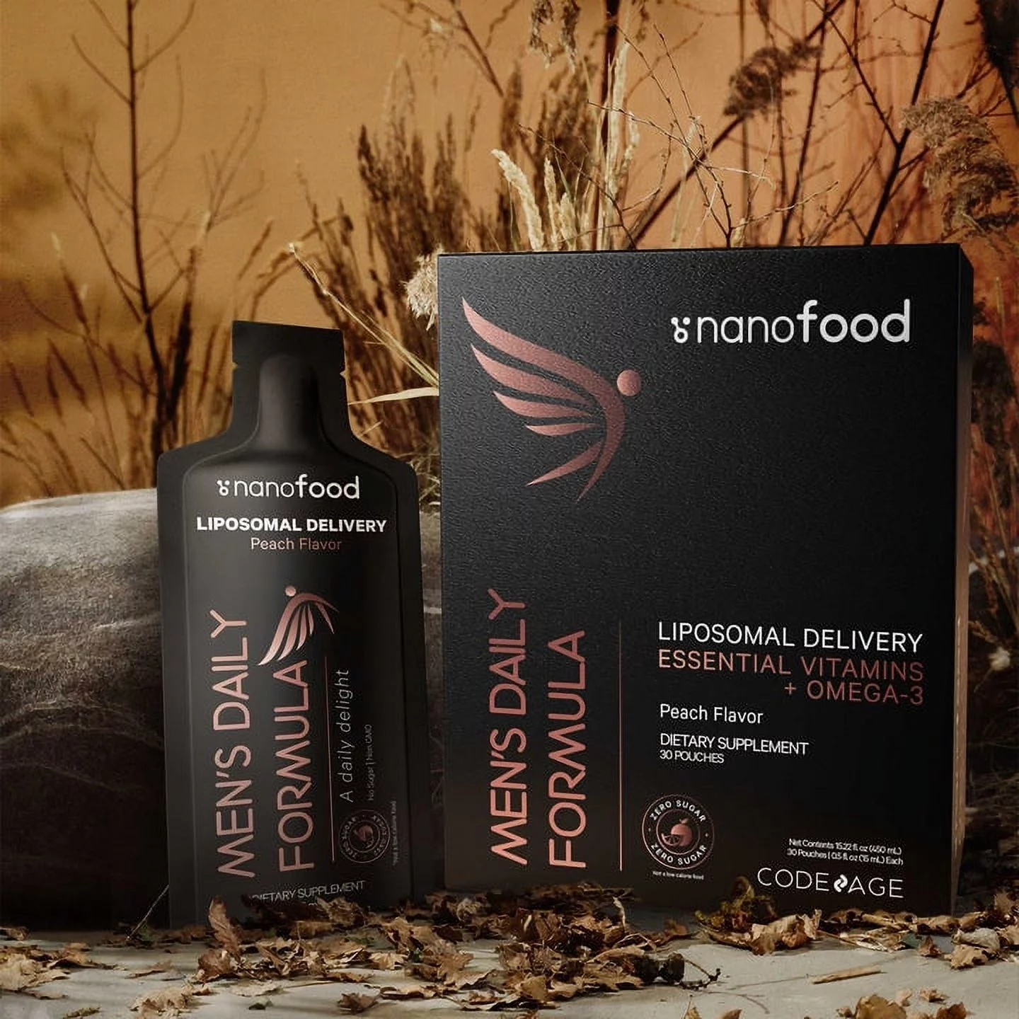 Codeage Nanofood Men's Daily Multivitamin Liquid Supplement, Vitamins A B C D3 E, Omega-3, Terpenes, Liposomal Delivery, Sugar-Free, 30 Pouches