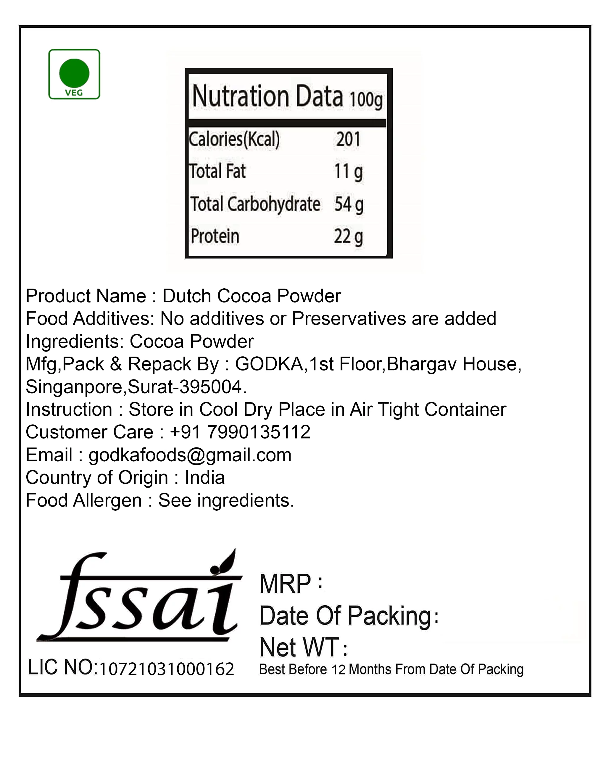 Godka™ Dutch Cocoa Powder/Dark Coco Powder,900G