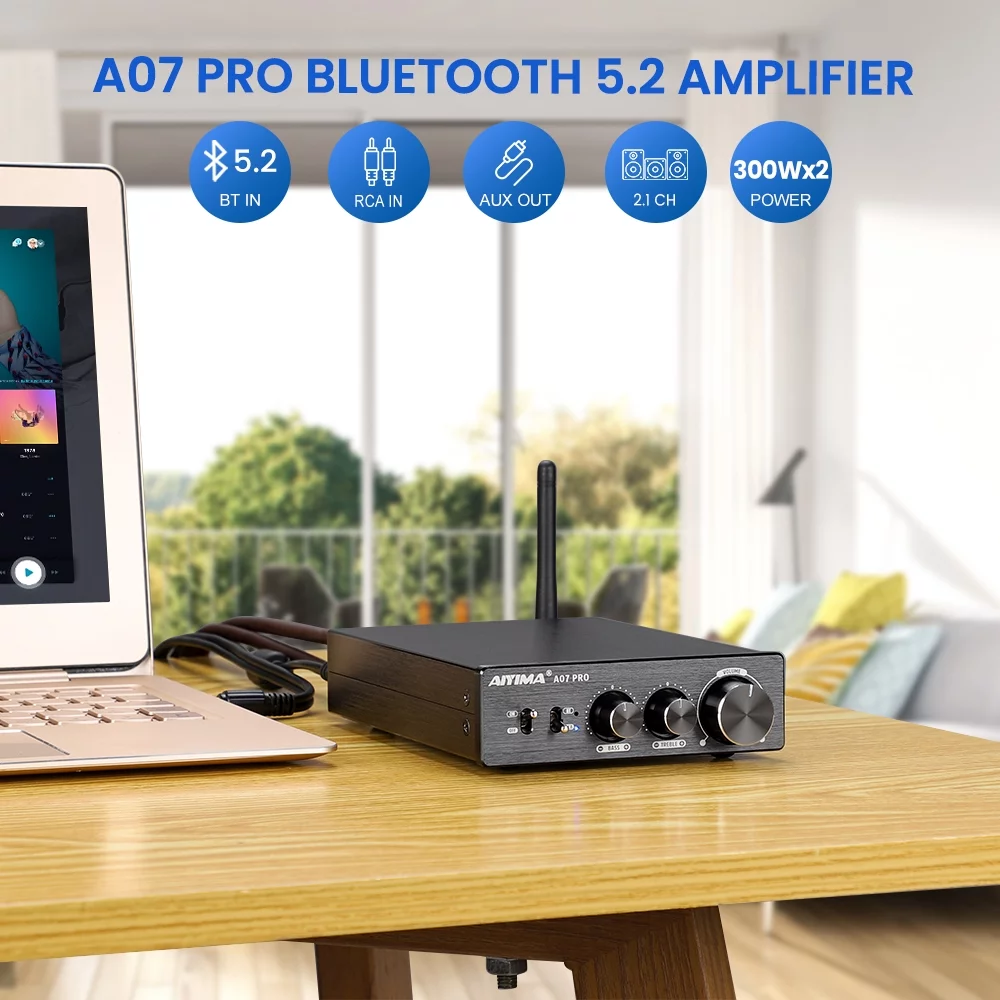 AIYIMA A07 PRO Bluetooth 5.2 Power Home Audio Amplifier 300Wx2 TPA3255 Wireless Stereo AMP