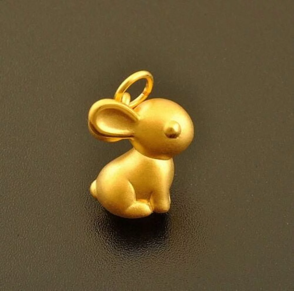 Fine Pure 999 24K Solid Yellow Gold Pendant Gift 3D Lucky Rabbit Pendant 0.37g