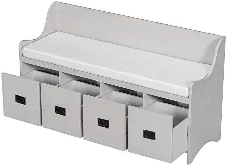 48" Entry  Bench with Removable Cushion and 4 Drawers  Entryway Hallway Foyer Shoe Bench Bedroom End of Bed Bench with Backrest  200lbs Weight Capacity (White)