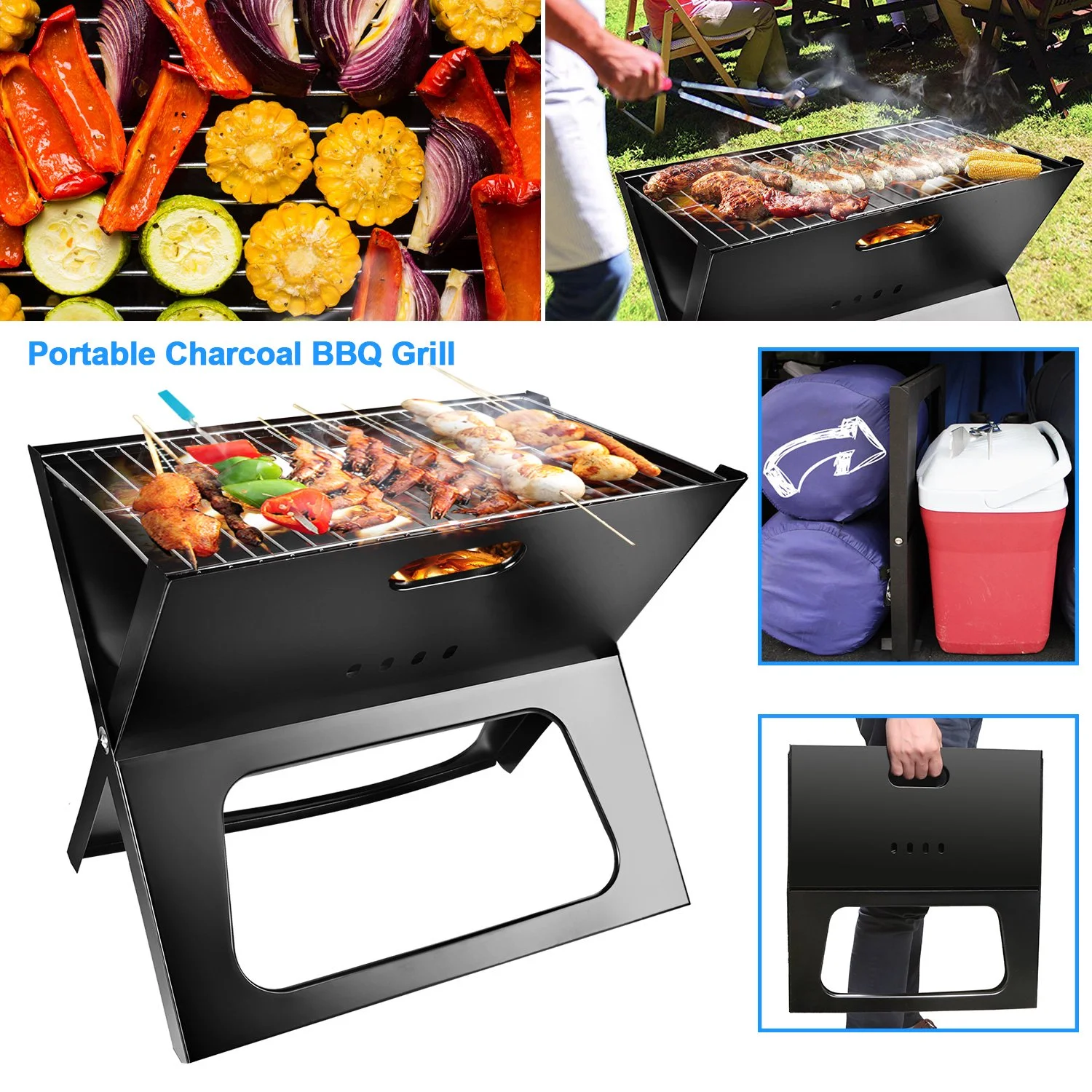 Ele-mall Barbecue Grill Charcoal BBQ Portable Camping Outdoor Portable Foldable Grill Space-saving