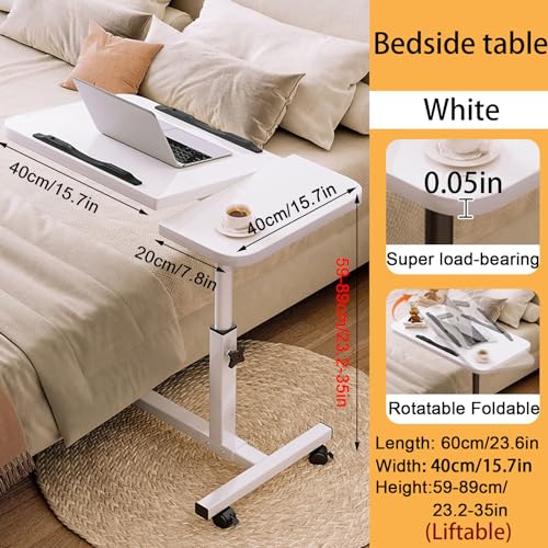 Overbed Bedside Table, Height Adjustable Bedside Table for Medical Use, Removable Computer Cart with Tilting Panel, Suitable for Small Spaces, Foldable Writing Desk for Home Hospital School
