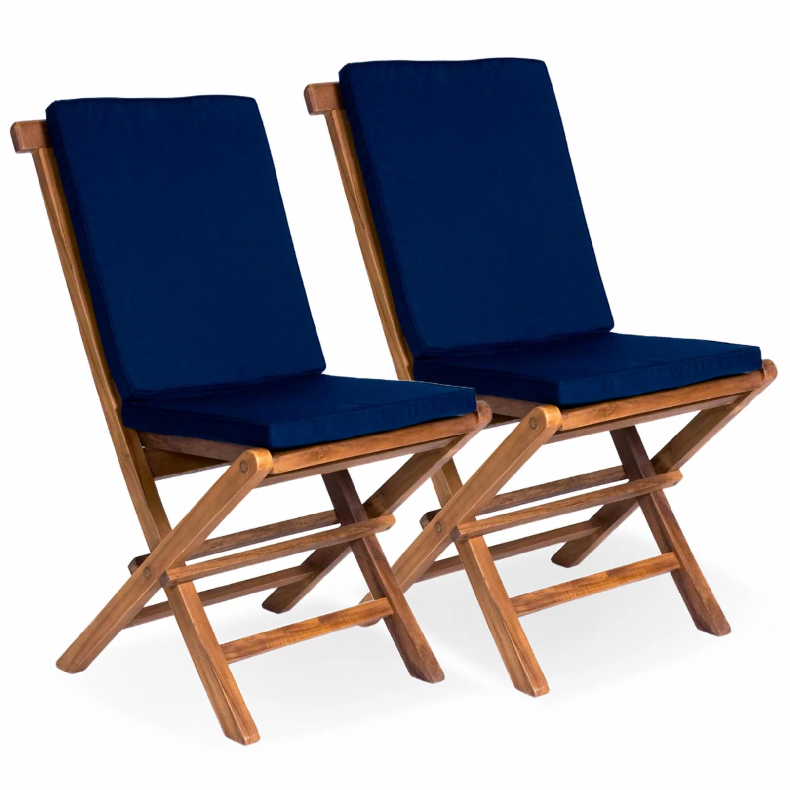 All Things Cedar Folding Chair Set with Blue Cushions