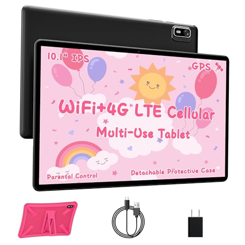 Android 14 Tablet 10.1 Inch,4G SIM Unlocked, Quad-Core CPU 2.0GHz,3GB+32GB, TF Expandable, IPS Display, 5G WiFi, Bluetooth 5.0,5MP+8MP Dual Cameras,5000mAh, GPS, Google Kids Space，Black case