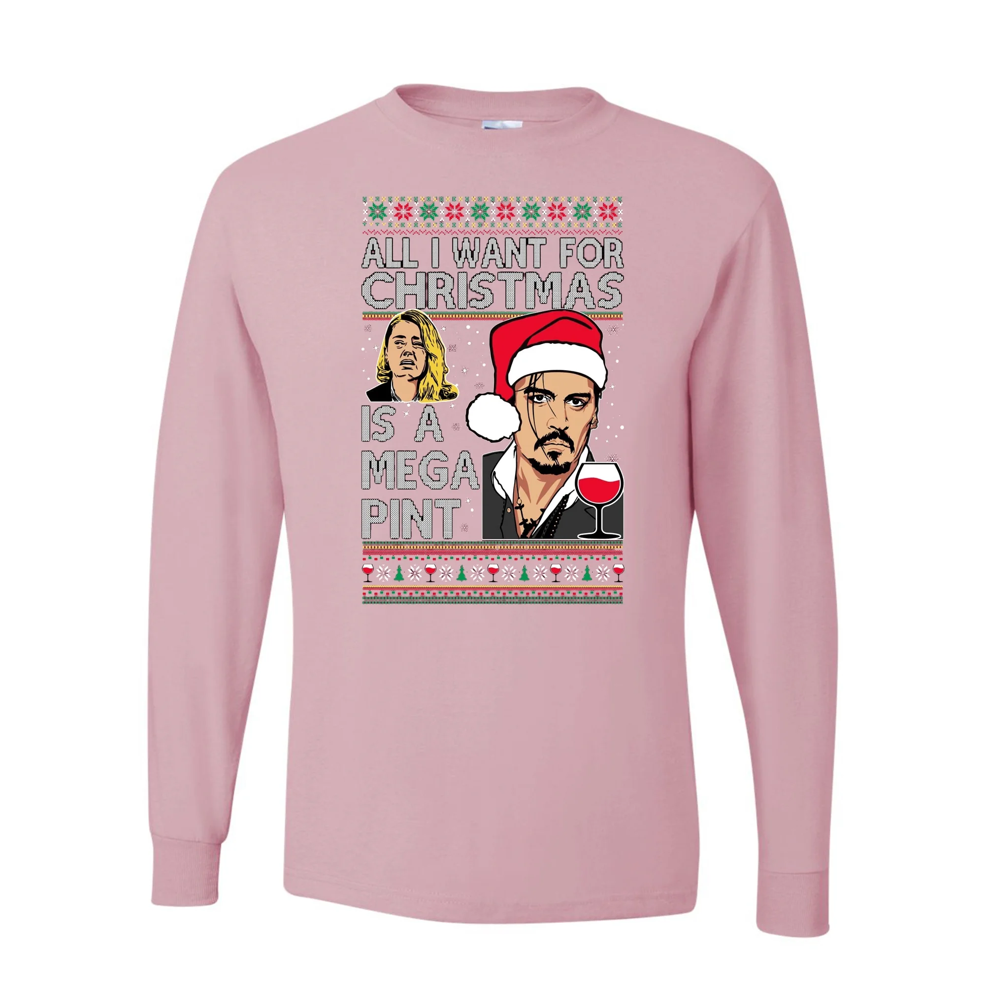 Johnny D Drinking Mega Pint Hearsay Judge Amber Ugly Christmas Unisex Long Sleeves, Light Pink, X-Large