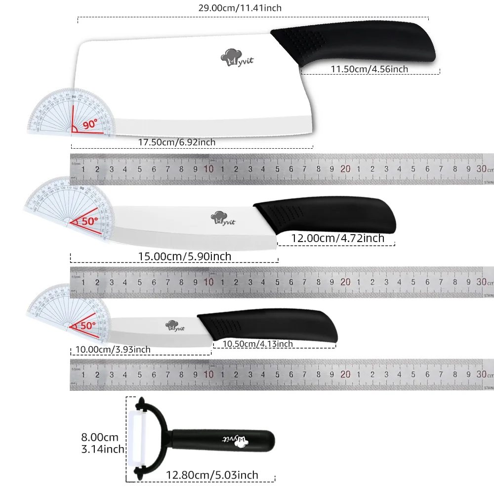 7inch Lager Ceramic Meat Cleaver Knife Set with Blade Covers 4