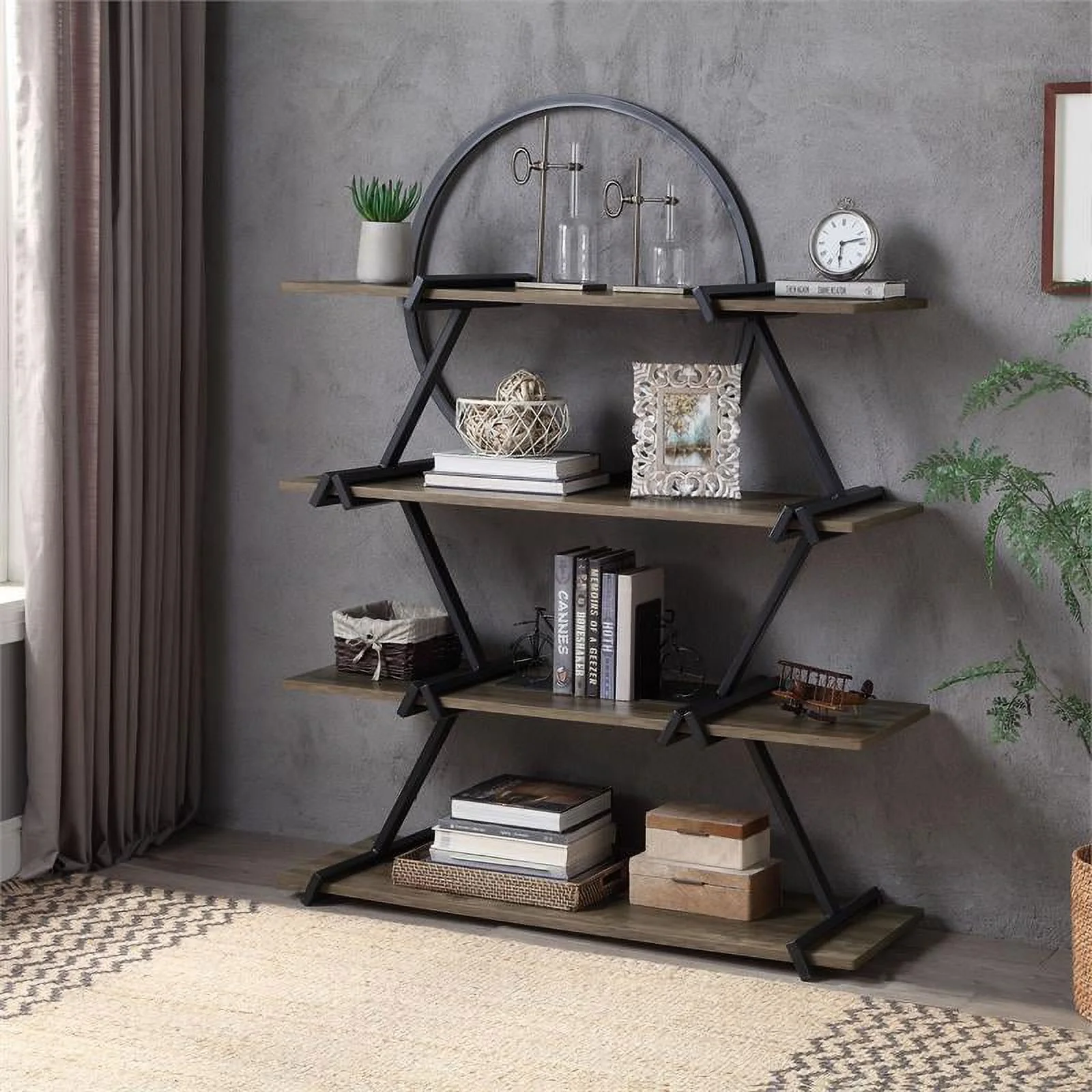 Furniture of America Burks Industrial Metal 4-Layer Bookcase in Matte Black