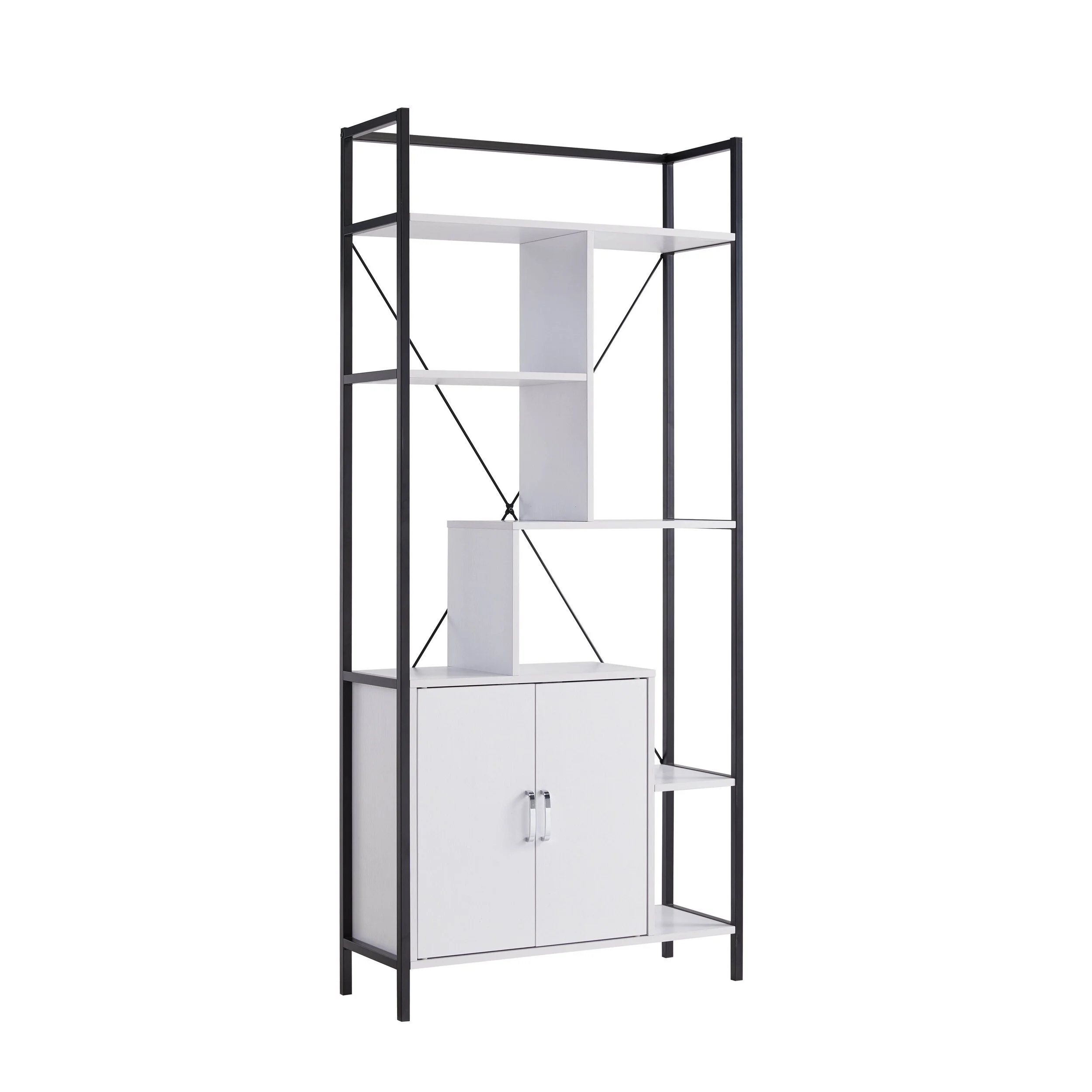 Viola 71 Inch Modern Display Cabinet with 7 Shelves, Metal Frame, White