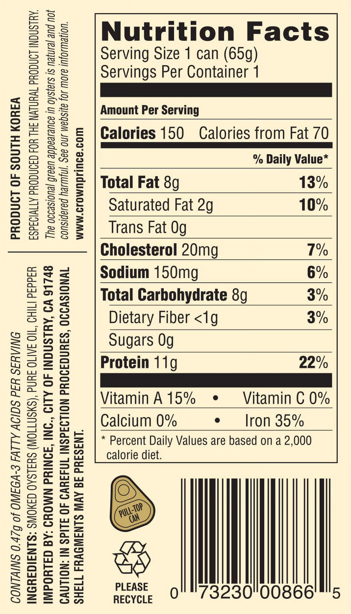 Crown Prince Natural Smoked Oysters With Red Chili Pepper, 3 oz