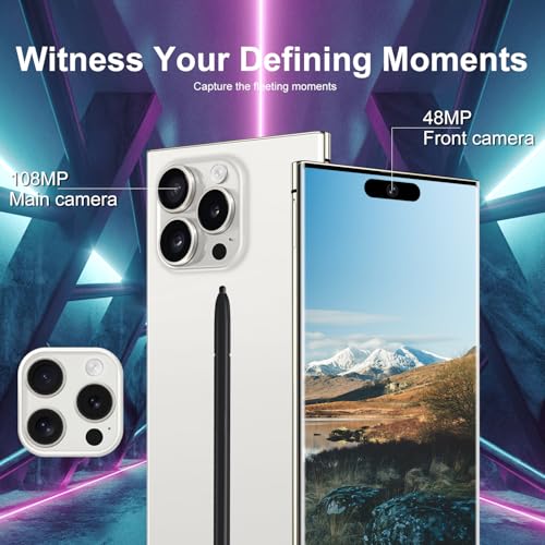 Unlocked Cell Phones Smartphones 5G Phone Android 13 Mobile Phones 8GB+256GB/7 Display/48MP+108MP Camera/6800 mAh/Dual SIM/Build-in Pen (White)