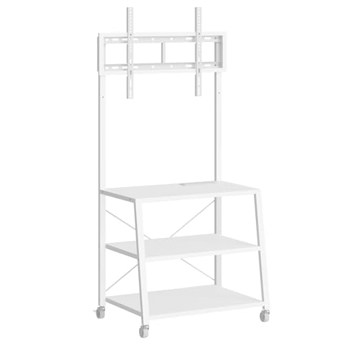 HOOBRO Rolling TV Stand with Mount and Power Outlet Up to 55 inch TVs, Corner Entertainment Center, Small TV Stand with 3-Tier Storage Shelves for Living Room, Bedroom, Black BB66UDS01