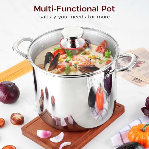 18/10 Stainless Steel Stock Pot 8 Quart Cooking Pot with Lid Tri-Ply Induction Pot