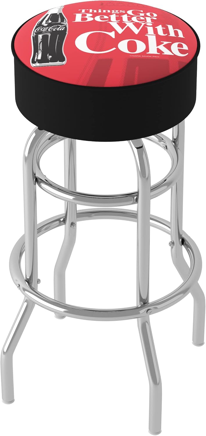 Bar Stool - Coca-Cola Things Go Better with Coke Bottle Art Stool with Foam Padded Seat - Swivel Chair for Game Room, Garage, or Home Bar by Trademark Gameroom