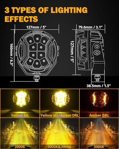 Auxbeam V-MAX Series 72W LED Pod Driving Lights, 4x2.5 Inch Rectangle Side Shooter Offroad Cube Spotlights with Amber DRL, 270° Combo Beam 6 Modes White/Amber/Yellow Auxiliary Lights with Covers