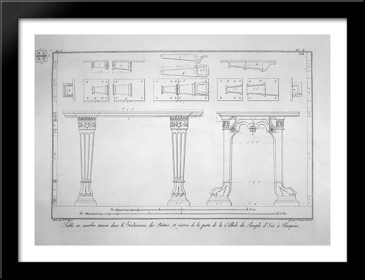 Marble table found in the triclinium of the Priests, and bolt the door of the cell of the Temple of Isis (inc. in outline) 38x28 Large Black Wood Framed Print Art by Giovanni Battista Piranesi