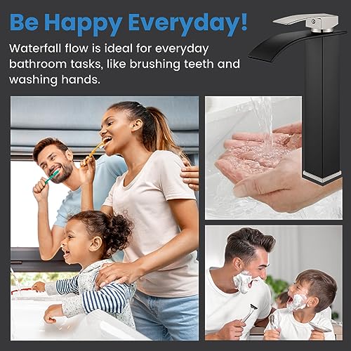 Airuida Brushed Gold Tall Waterfall Bathroom Vessel Sink Faucet Modern Bathroom Vanity Faucet Single Handle Single Hole Farmhouse Bar Mixer Tap Washbasin Faucet Deck Mount