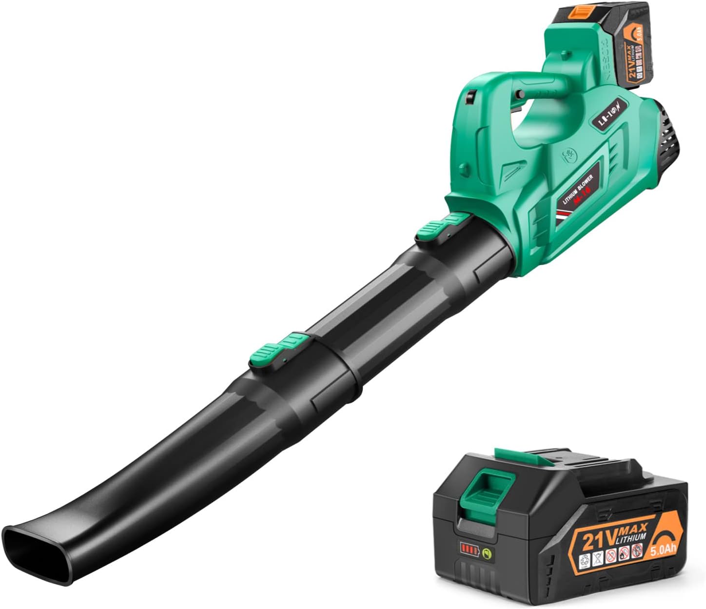 EKACO Cordless Leaf Blower, 320 CFM 180 MPH 5.0Ah Battery Operated Leaf Blower with Battery and Charger, 21V Electric Blower with 6 Variable Speed Control for Lawn Care, Blow Leaf, Snow Debris, Dust