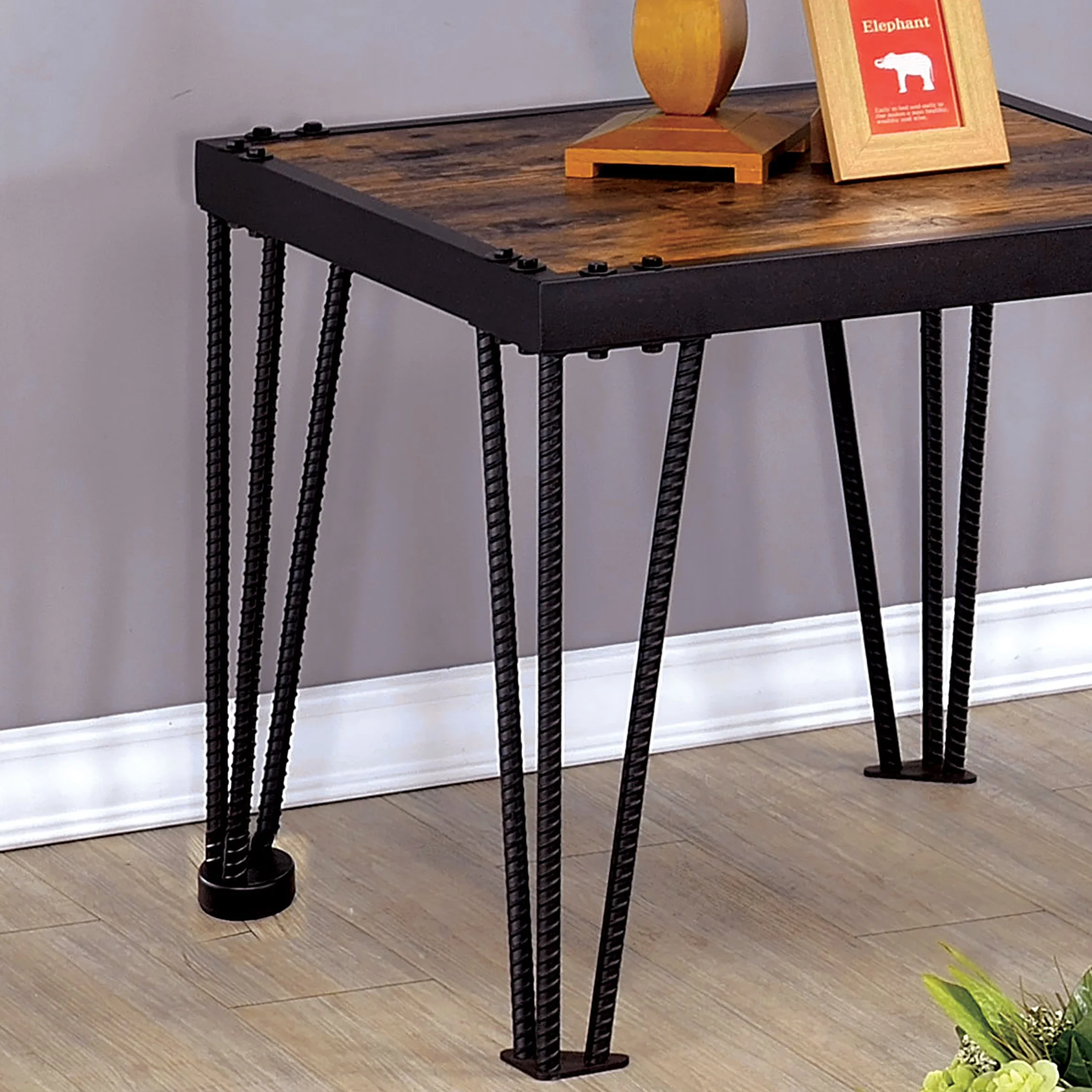 Furniture of America Duvall Metal Square End Table, Black