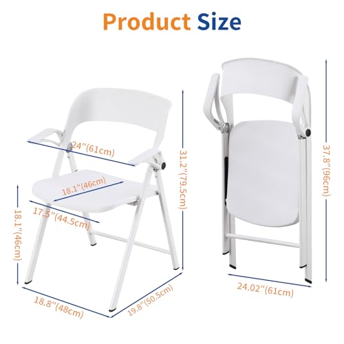 Folding Office Chair, Plastic Folding Chairs with Detachable Armrest, Stackable Dining Chairs, Portable Foldable Chair for Indoor, Outdoor, Wedding, Party, Picnic, Yard, Garden (Black, 2Pack)