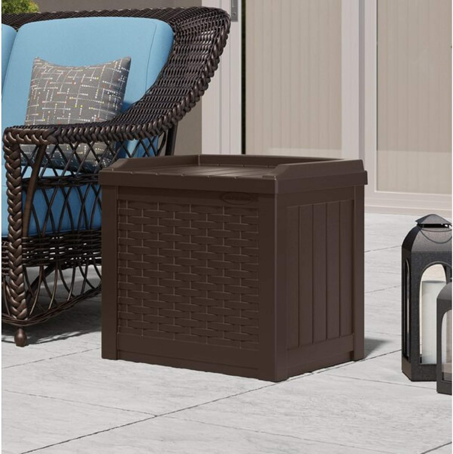 22 Gallon Small Deck Box with Storage Seat - Weather Resistant, Water Resistant, UV Protection Lightweight Plastic Resin Indoor/Outdoor Storage Container and Seat - Java By USA Treasure