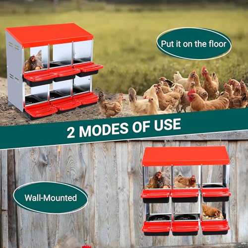 Chicken Nesting Box, 10 Hole 2 Layer Hen Nest Box with Legs, Roll Away Eggs Laying Boxes,Cleanable Pull Out Hen Roosting Boxes