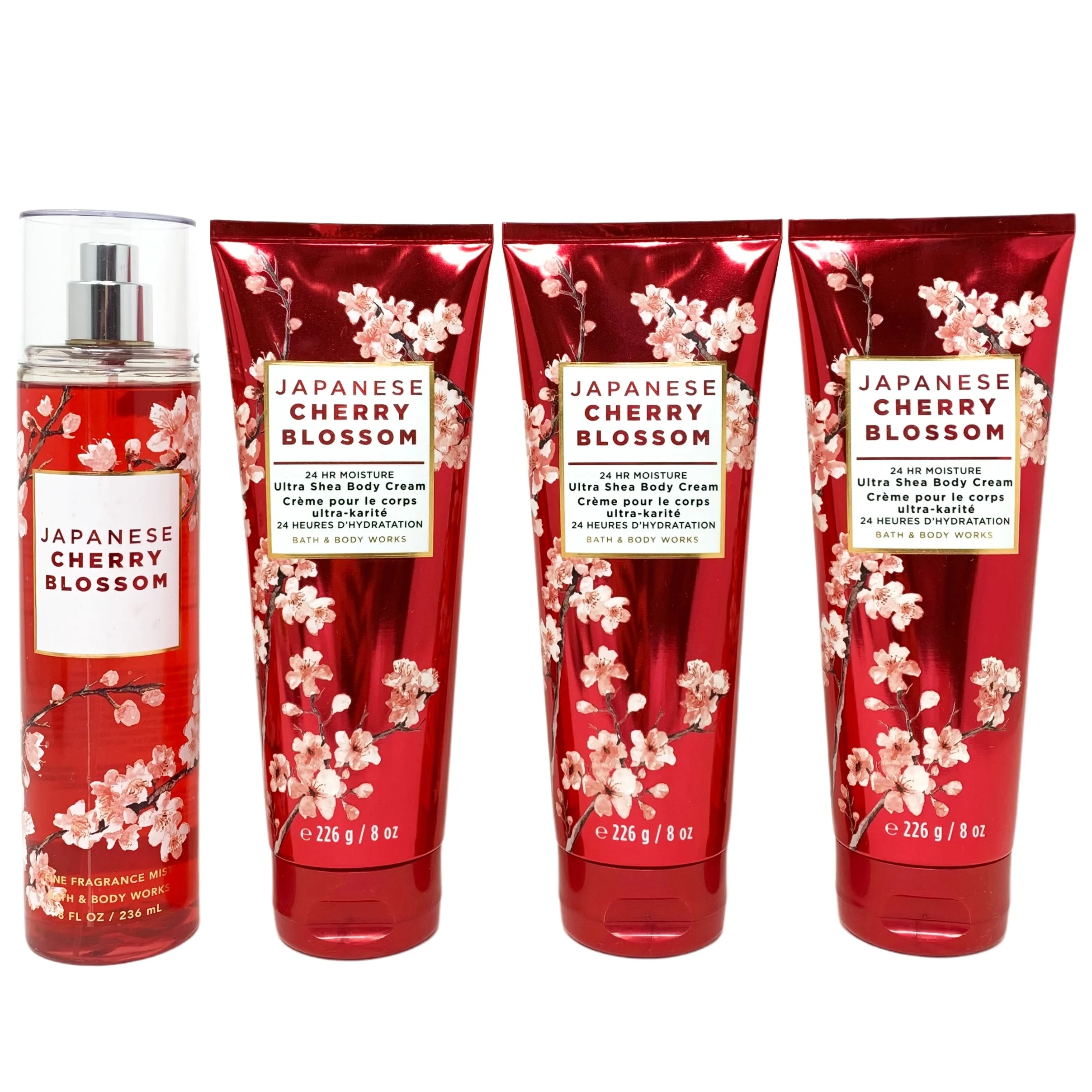 Bath and Body Works Japanese Cherry Blossom 4 Piece Gift Set - Includes Fine Fragrance Mist and 3 Ultra Shea Body Creams - Full Size