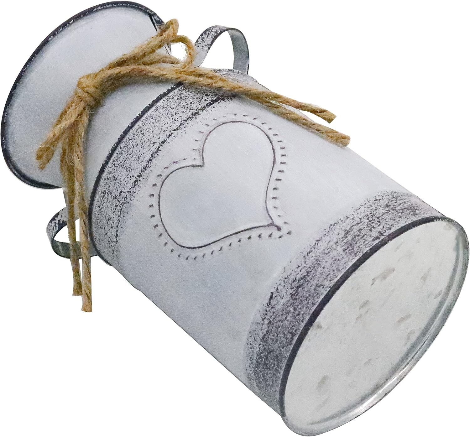 Soyizom Shabby Chic Milk Can with Heart-Shaped and Rope Design French Farmhouse Wedding Decor Vase Metal Flowers Pitcher Vases Galvanized Can Tin Pot Rustic Bucket Primitive Jug for Decorative Holder