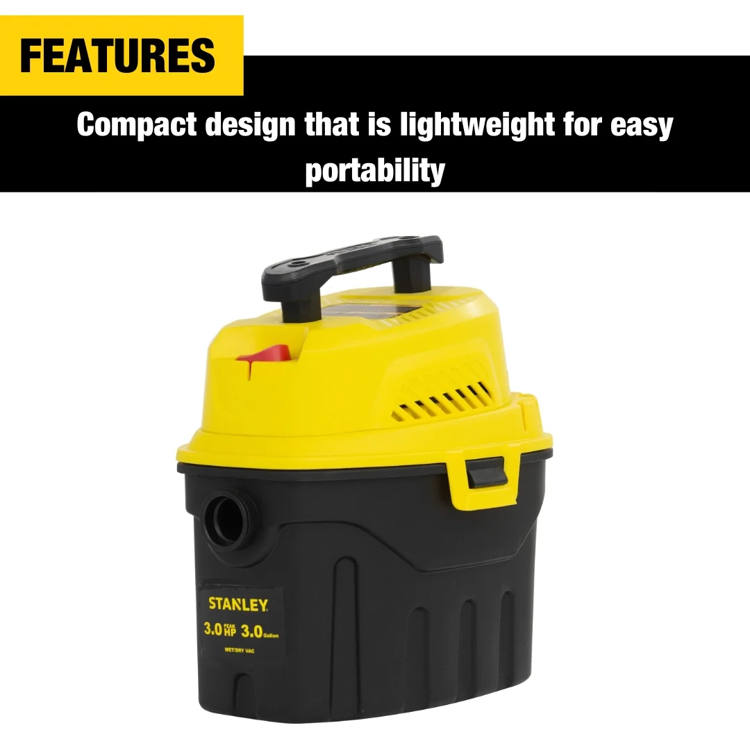 Stanley Black & Decker SL18910P-3 -3 Gallon Wet Dry Vacuum, 3 Peak HP Poly 2 in 1 Vacuum