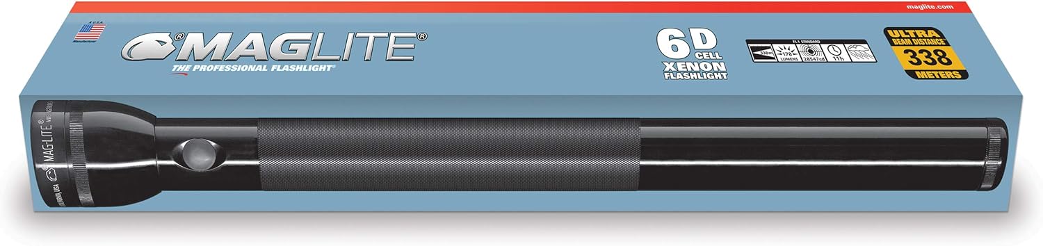 Maglite Heavy-Duty Incandescent 6-Cell D Flashlight in Display Box, Black