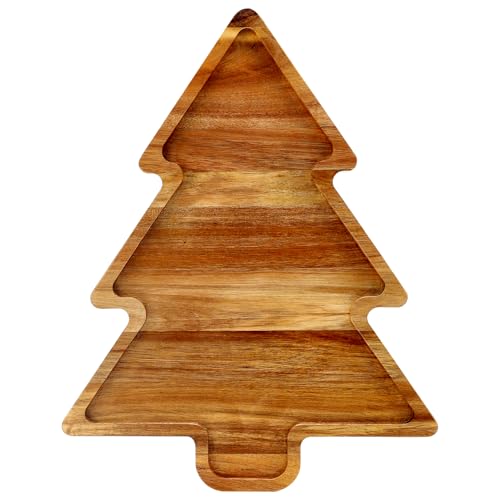 Acacia Wood Christmas Tree Tray Gift Ideas Decorative Xmas Platters Serving Dish Wooden Snack Charcuterie Board for Christmas Veggie Trays Food Cheese Boards Festive Plate Holiday Fruit Cookie Tray