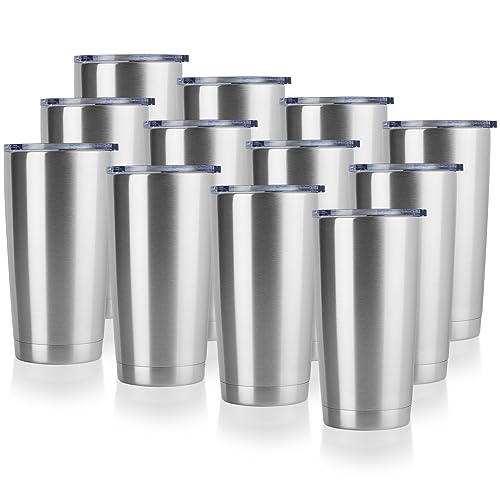 DOMICARE 20oz Stainless Steel Tumbler Bulk with Lid, Double Wall Vacuum Insulated Travel Mug, Powder Coated Coffee Cup, Powder Black, 8 Pack