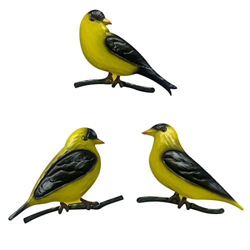 Usupgift Metal Goldfinches Birds Wall Decorations, Small Hanging Birds, Decorative Indoor Outdoor Chirping Birds, Set of 3 3D Wings，Handmade 6.4X7.6 Inches