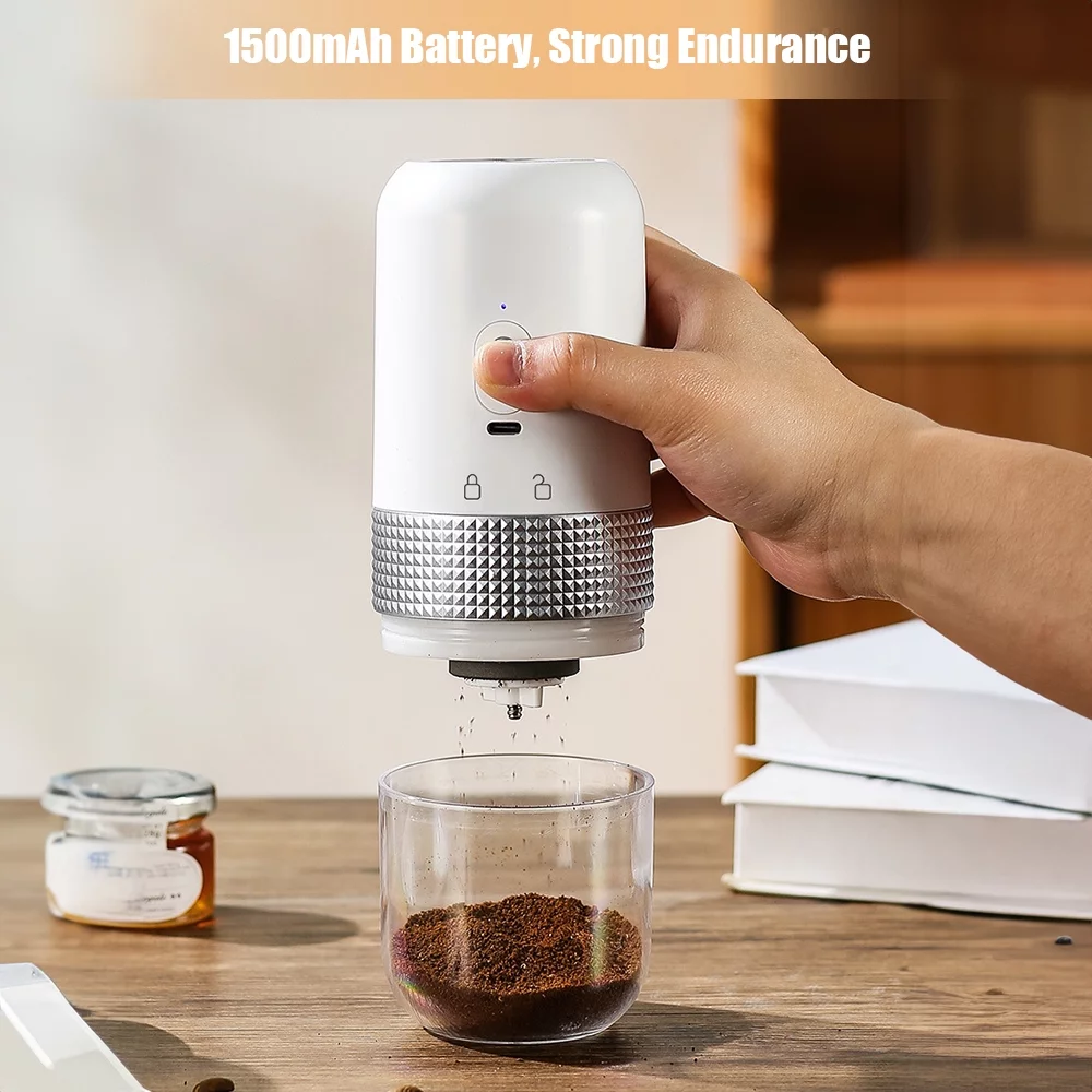 Htovila Portable Electric Burr Coffee Grinder 13W 200ml USB Rechargeable Adjustable Setting Cordless Coffee Bean Grinder with Cleaning Brush for Travel Camping Office Household