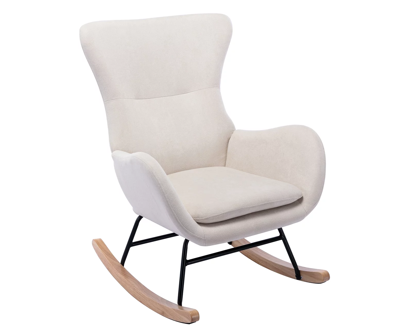 Guyou Modern Linen Rocking Chair, Wingback Upholstered Accent Chair Single Sofa Chair, Nursery Glider Rocker for Living Room Bedroom Nursery, Cream