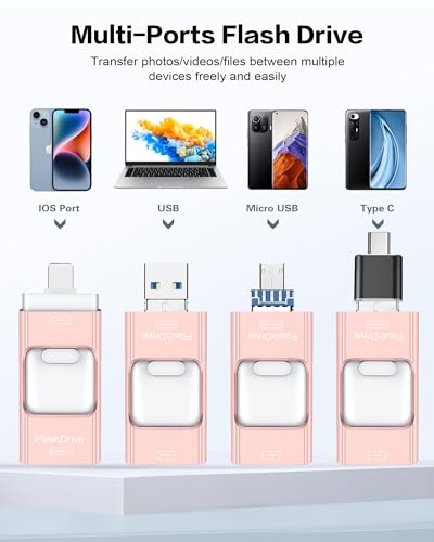 256GB Flash Drive for iPhone Photo Stick,Thumb Drive USB Stick High Speed Transfer USB Drives External Picture Video Storage Memory Expansion for iPhone/iPad/PC (Blue)