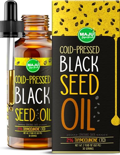 MAJU Black Seed Oil - 3 Times Thymoquinone, Cold-Pressed, 100% Turkish Black Cumin Seed Oil, Liquid Pure Blackseed Oil, Glass Bottle, 8 oz