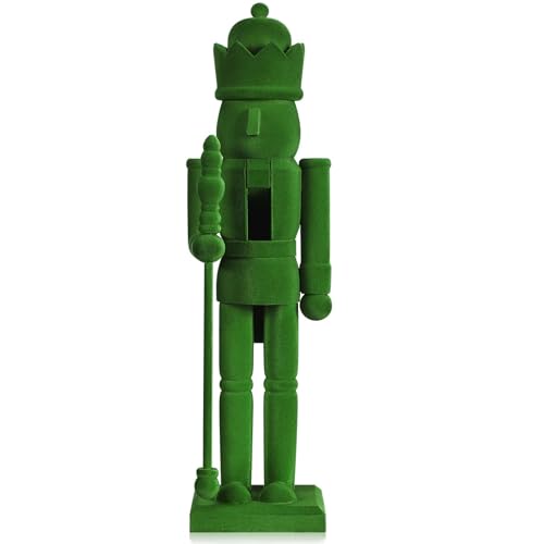 15'' Flocked Christmas Nutcracker Figure Velvet Wooden Christmas Decorations Nutcracker Figurine for Festival Party Xmas Gift Shelves Table Desktop Fireplace Home Decor(Green)