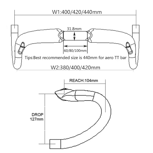 Carbon Handlebars Road Bike Drop Bars Handlebars 400/420/440mm Carbon Fiber Handlebars Bike Road Bicycle Handlebars 31.8mm Carbon Drop Bars
