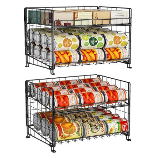 Adjustable Can Rack Organizer, Stackable Can Storage for Kitchen Pantry Cabinet, 2-Tier Can Holders for Food, Multifunctional Can Dispenser for Snacks Soda-3 Pack