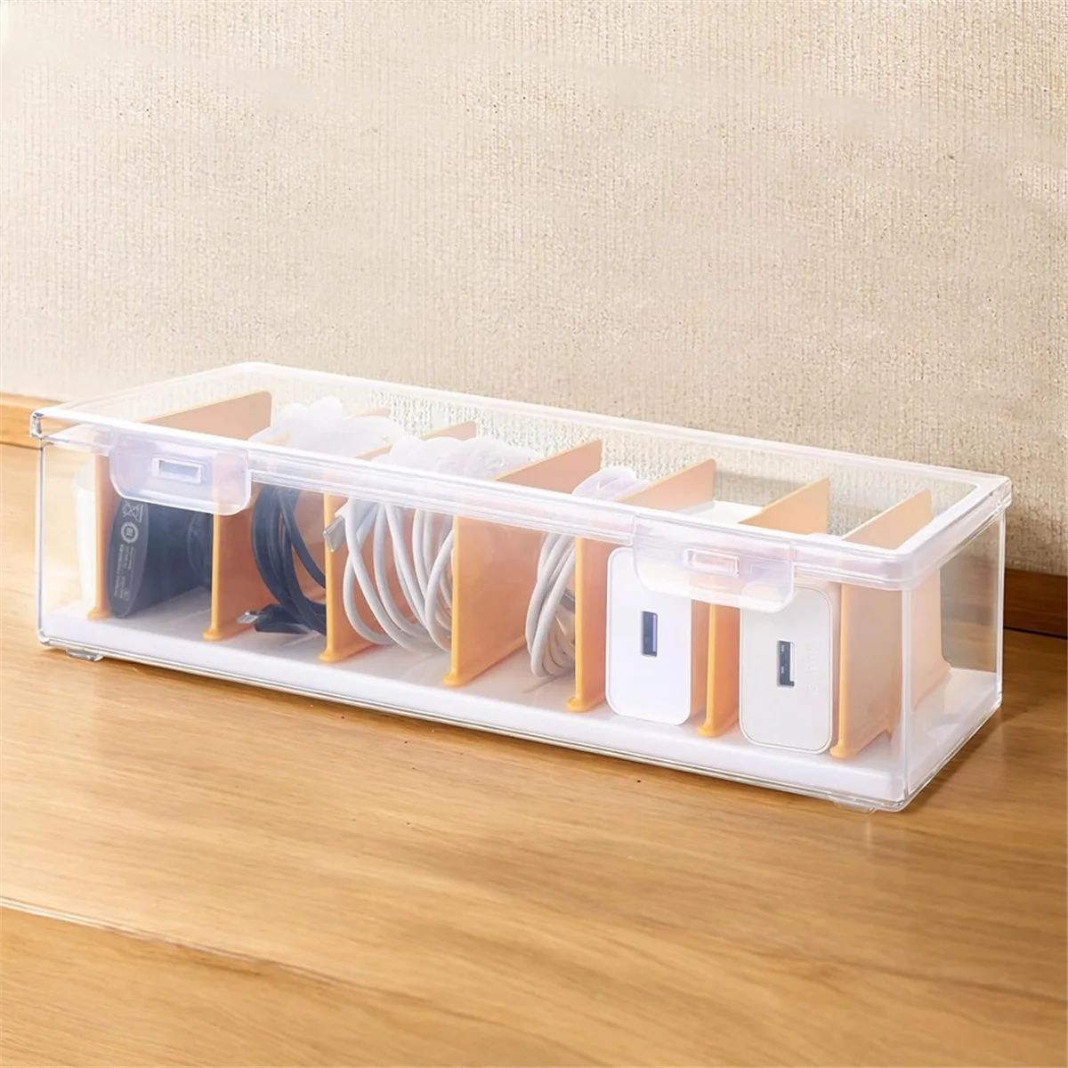 Clear Cable Organizer Box with Lid, Charger Cable Cord Storage