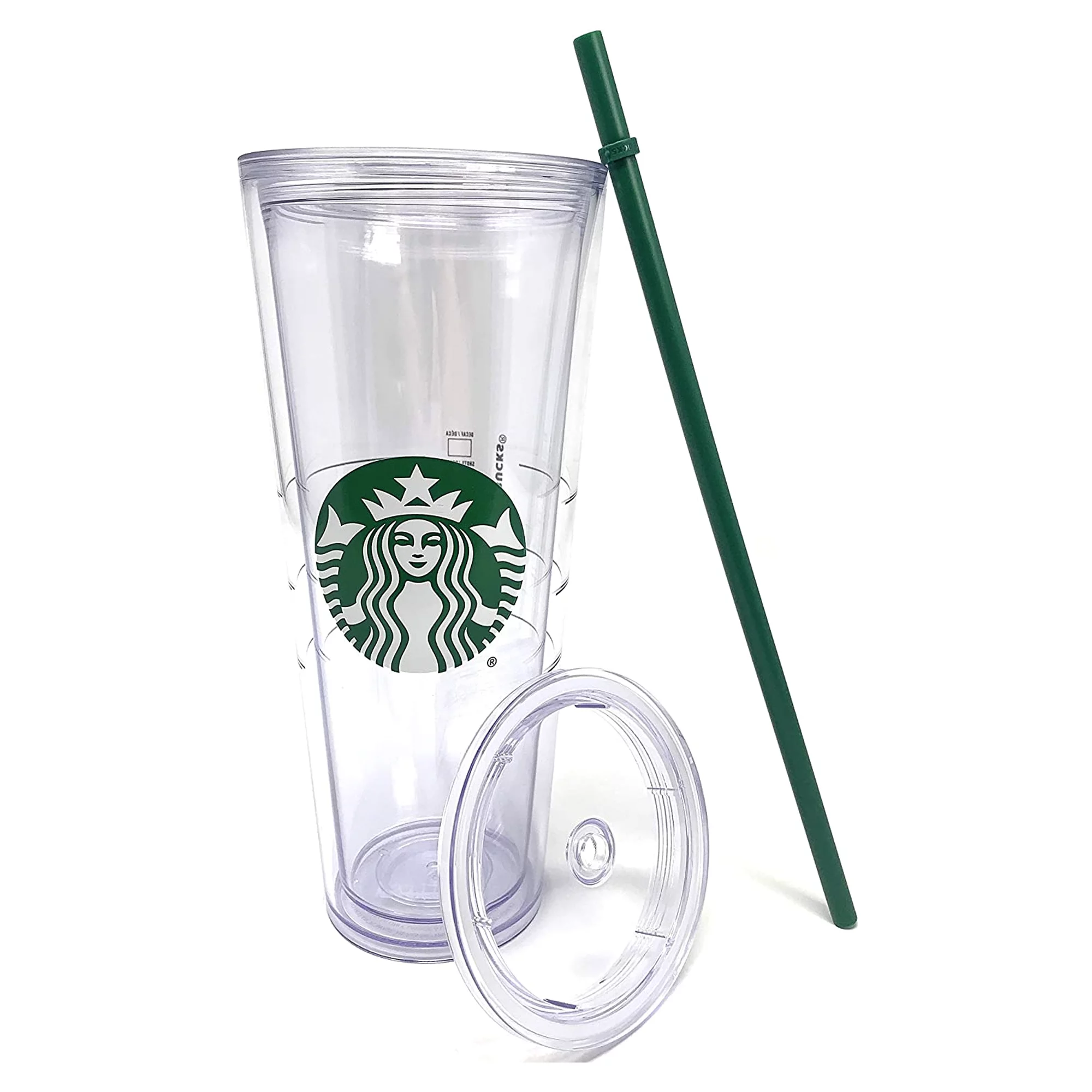 Starbucks Cold Cup Clear Venti Tumbler Traveler with Green Straw Logo - 24 oz (Acrylic)