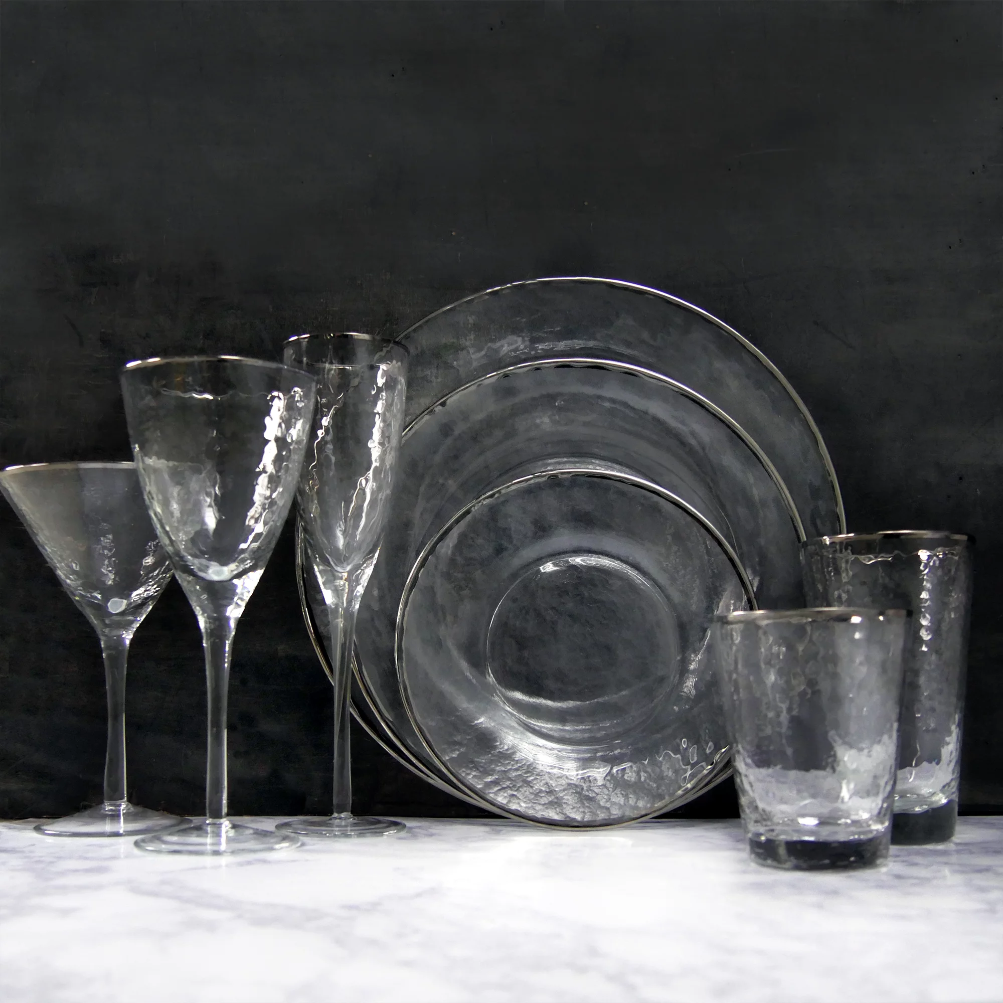 Split P Metallic Rim Double Old Fashioned Set - Silver