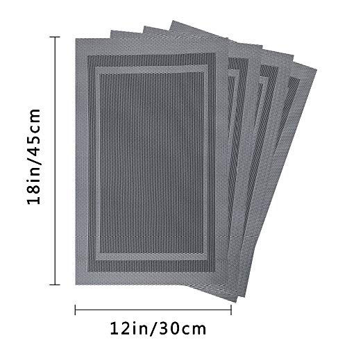 Table Placemats, Easy Clean Washable Table Mats, Stain Resistant Woven Vinyl placemats Set of 4，Heat Resistant PVC Kitchen Table Mats (Grey)