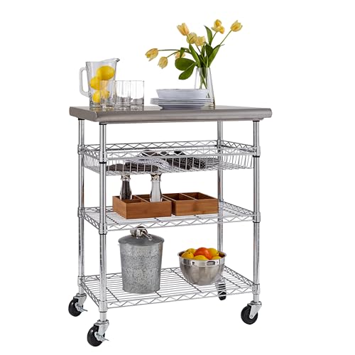 Seville Classics Commercial Work Table Island Utility Cart Prep Station, for Restaurant, Kitchen, Warehouse, Garage, Hotel, Home, Stainless-Steel Top NSF , 24