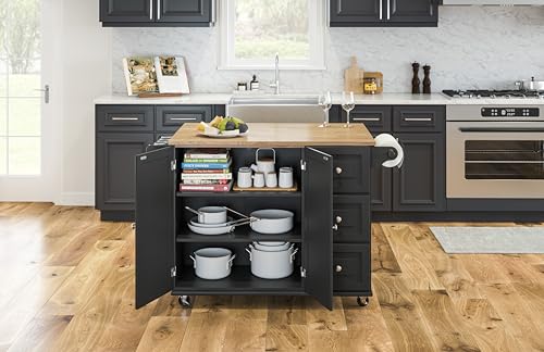 Homestyles Dolly Madison Off-White Mobile Kitchen Island Cart with Wood Drop Leaf Breakfast Bar
